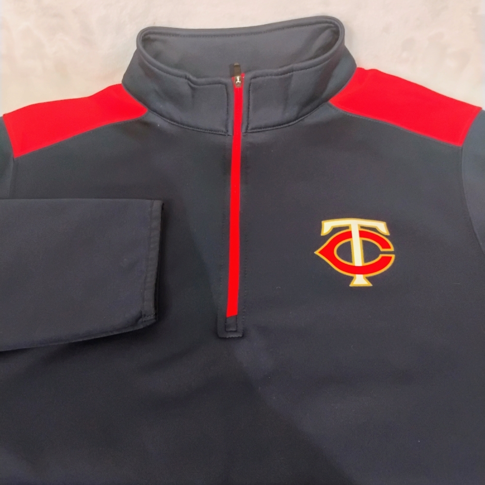 MLB Minnesota Twins Mens Medium Quarter Zip Pullover Navy Blue Red TC Logo O